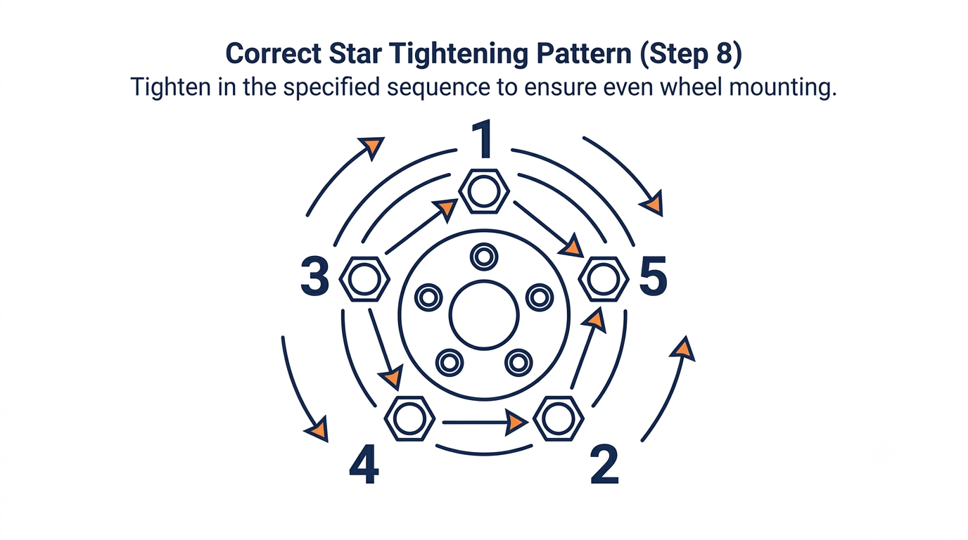 Star pattern diagram for tightening lug nuts evenly