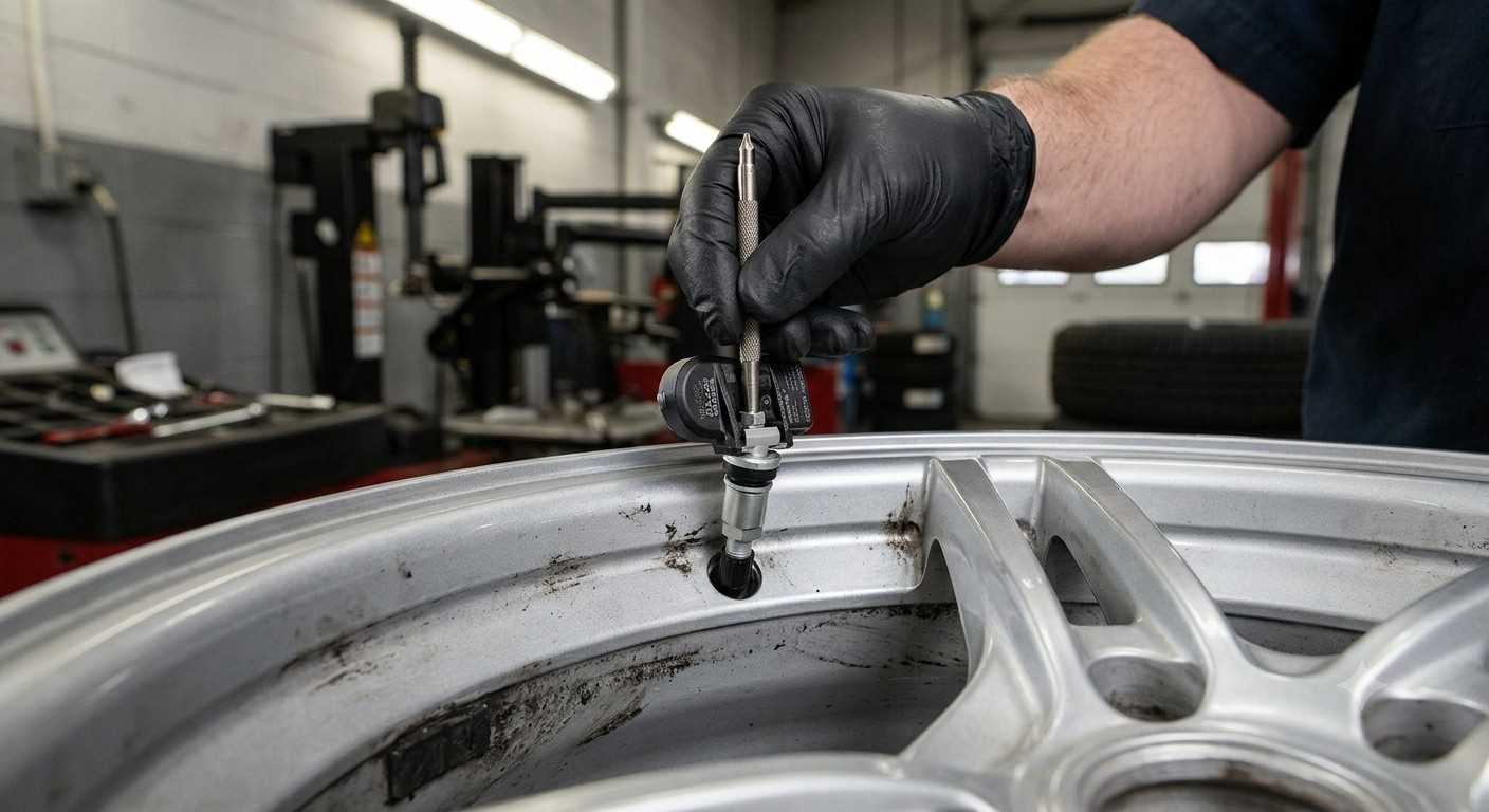 Installing a TPMS sensor and valve stem inside a tire rim