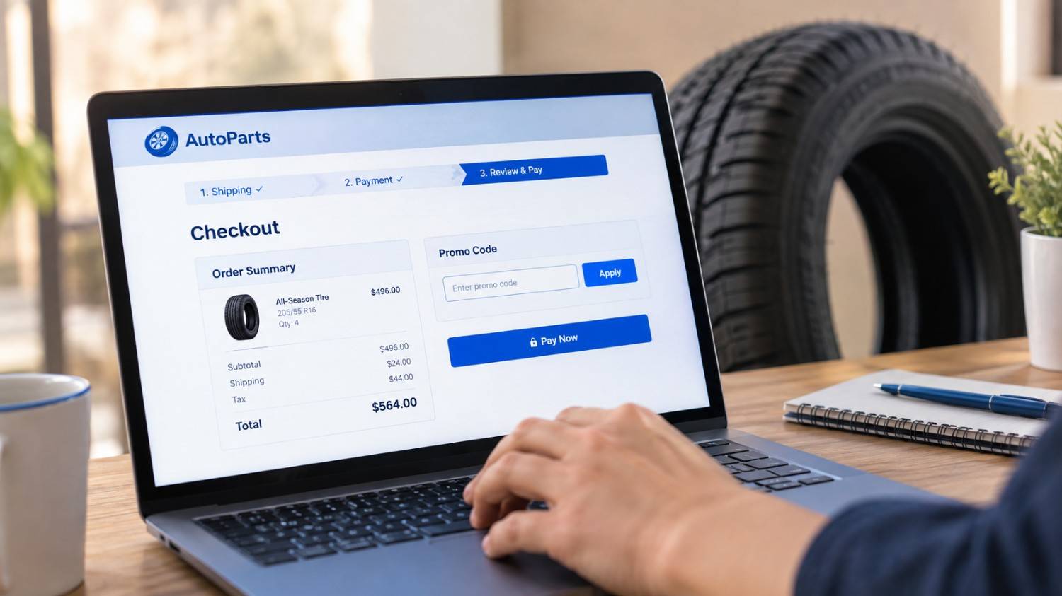 Applying a Priority Tire discount code at online checkout