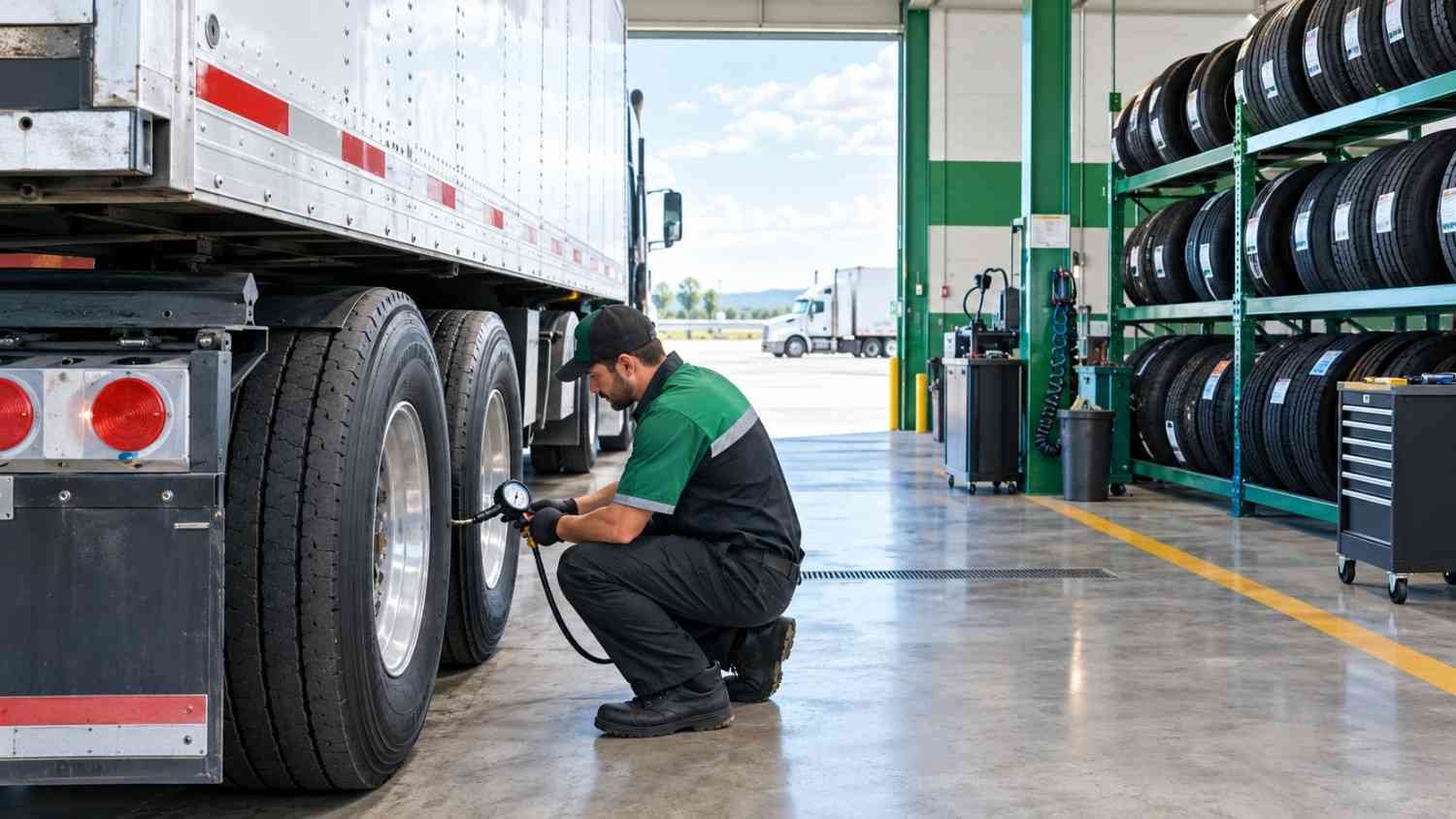 Commercial truck tire service bay similar to a Southern Tire Mart location